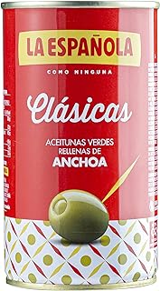 La Española Aceitunas Verdes Rellenas de Anchoa Clásicas, peson neto escurrido 150 gramos