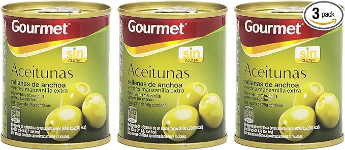 Marca Blanca - Gourmet Aceitunas Rellenas de Anchoa, Pack de 3